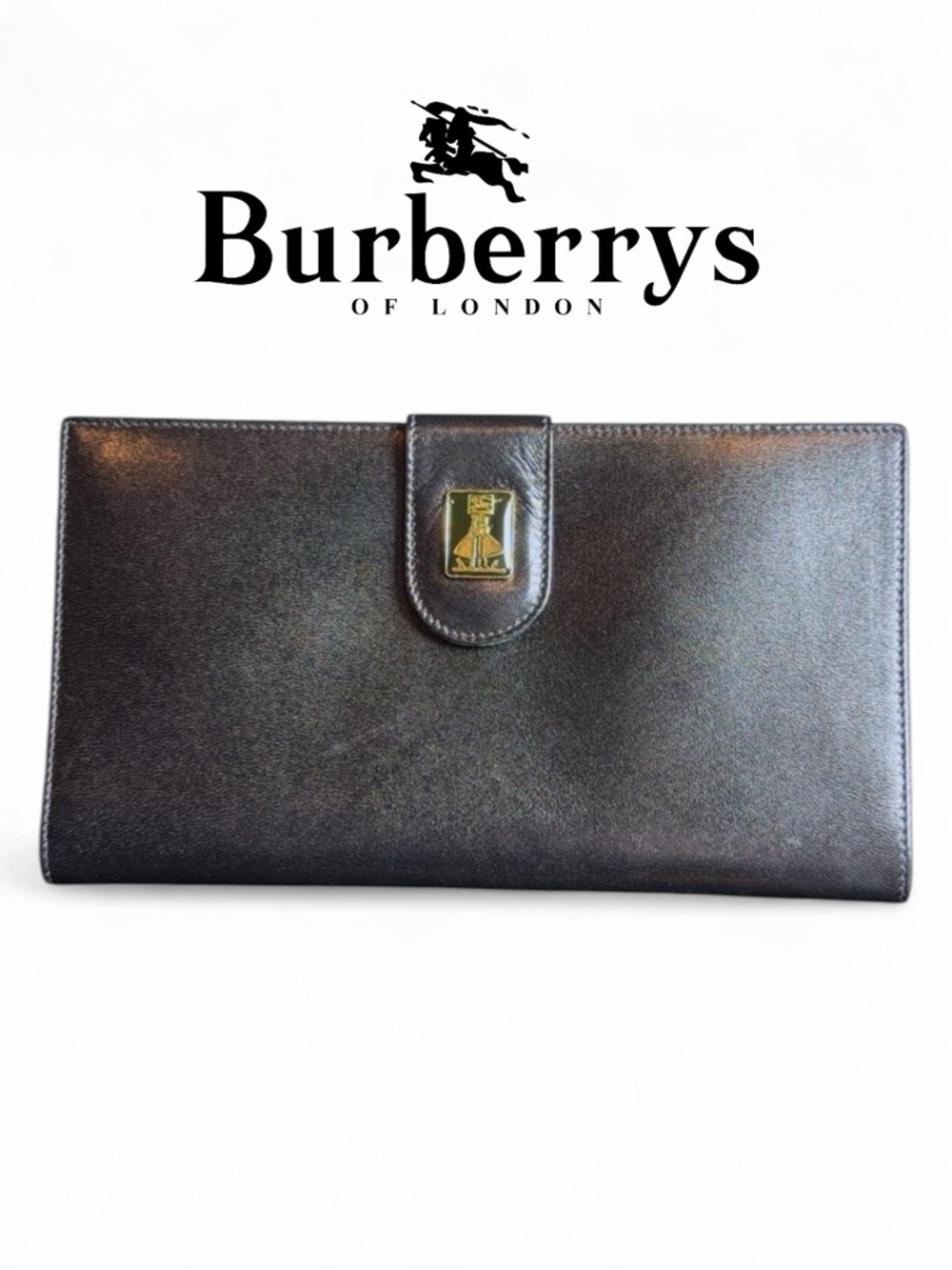 Burberry’s‎ VINTAGE Black Leather Clutch Nova Check Wallet with Box